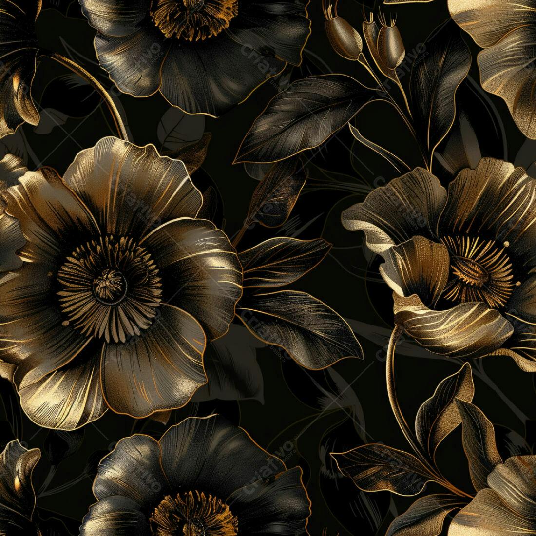 Textura floral dourada e preta para papel de parede