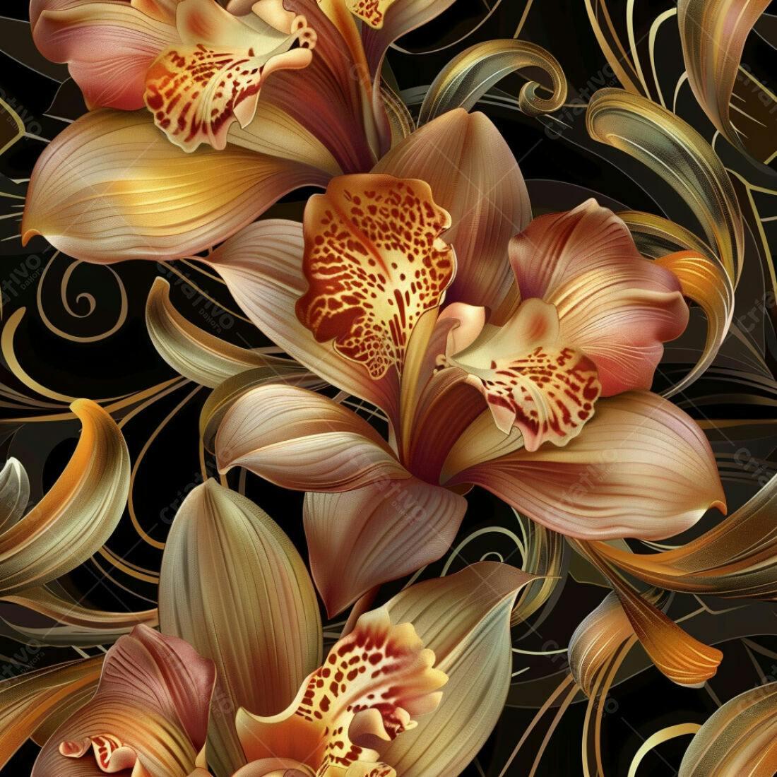 Textura floral orquídeas marrom e dourado para papel de parede