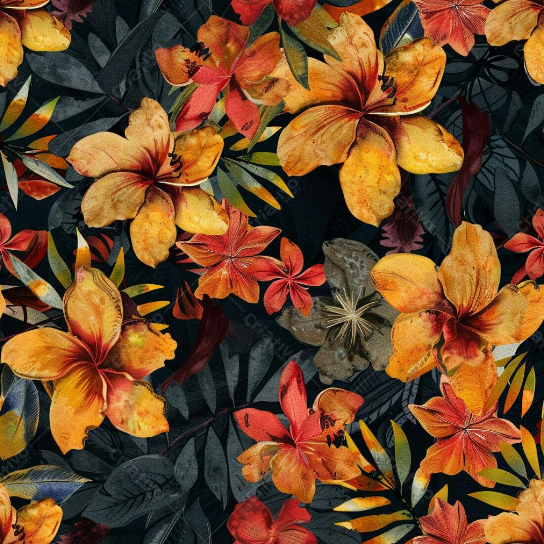 Textura floral tropical escura para papel de parede