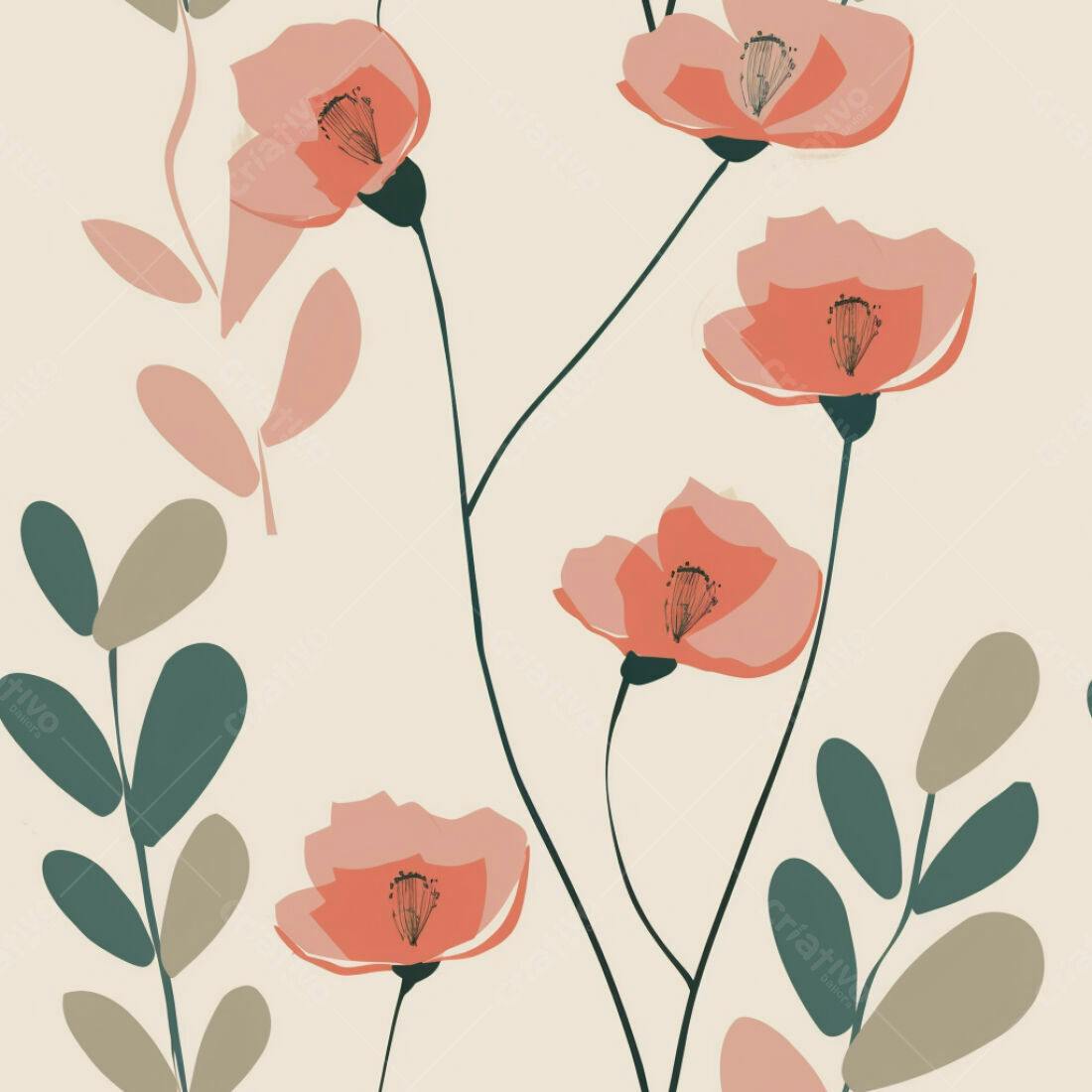Textura floral coral e verde para papel de parede