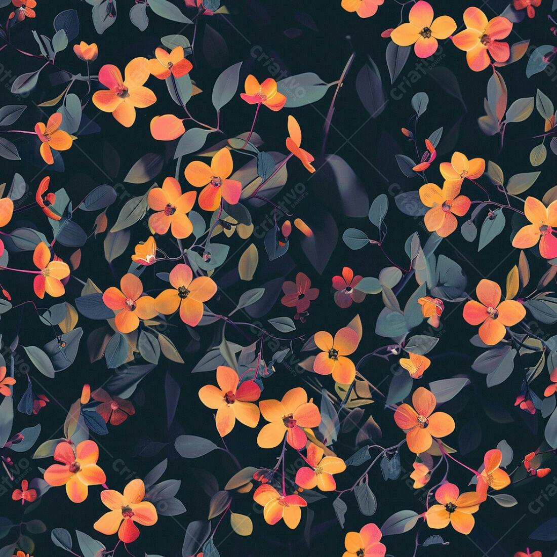 Textura floral laranja e verde para fundo