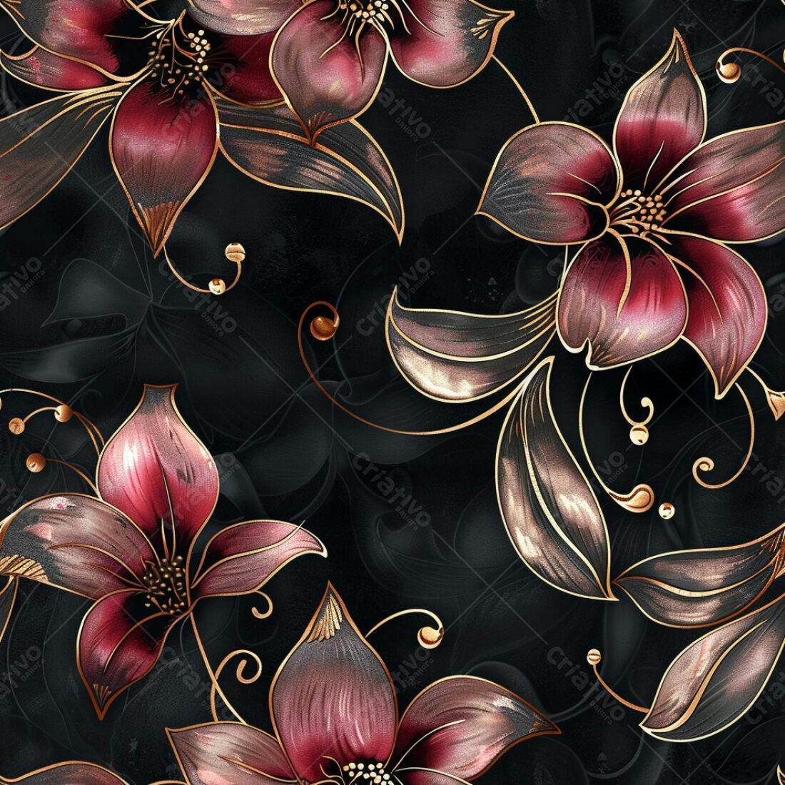 Textura floral bordô e dourado para papel de parede