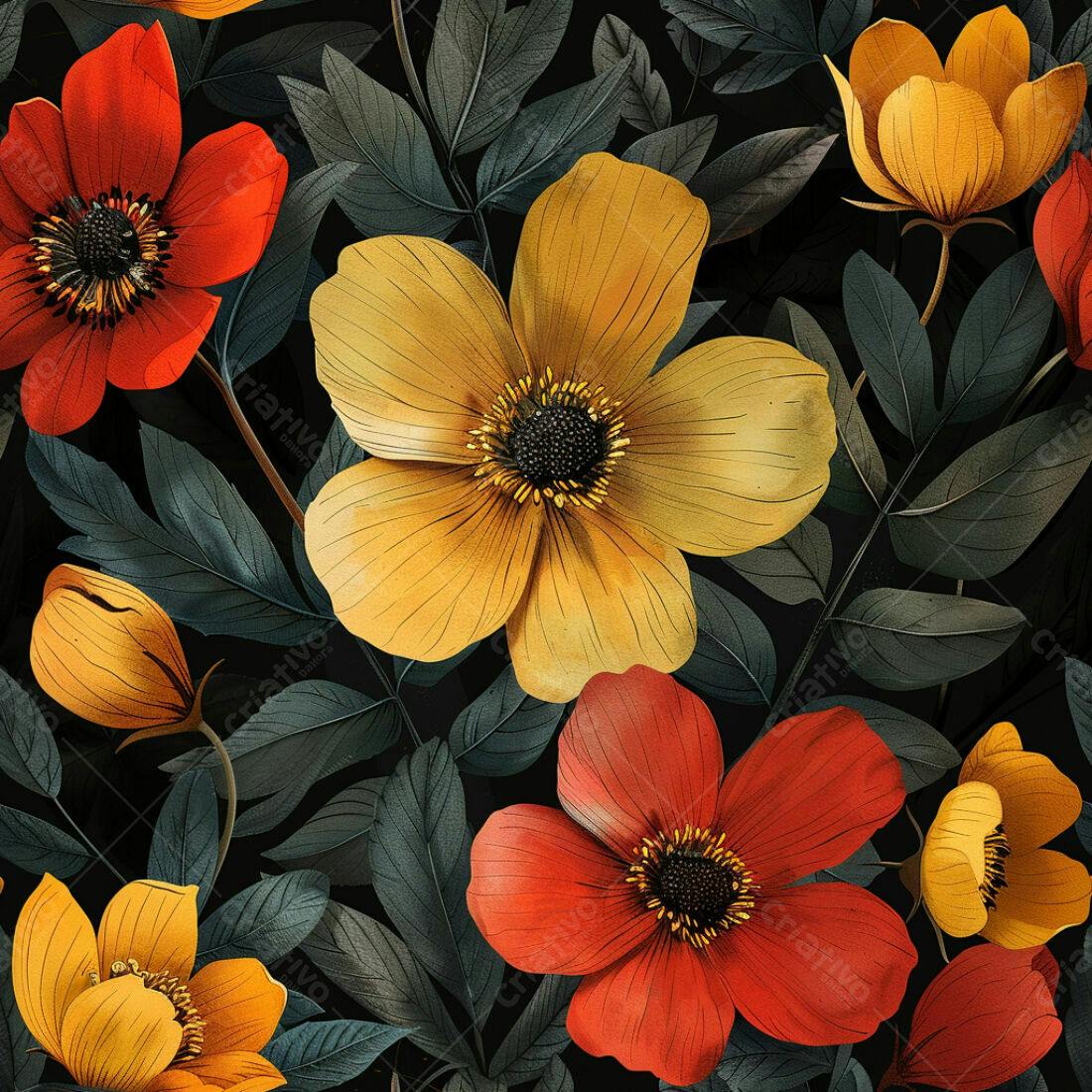 Textura floral vermelho e amarelo para papel de parede