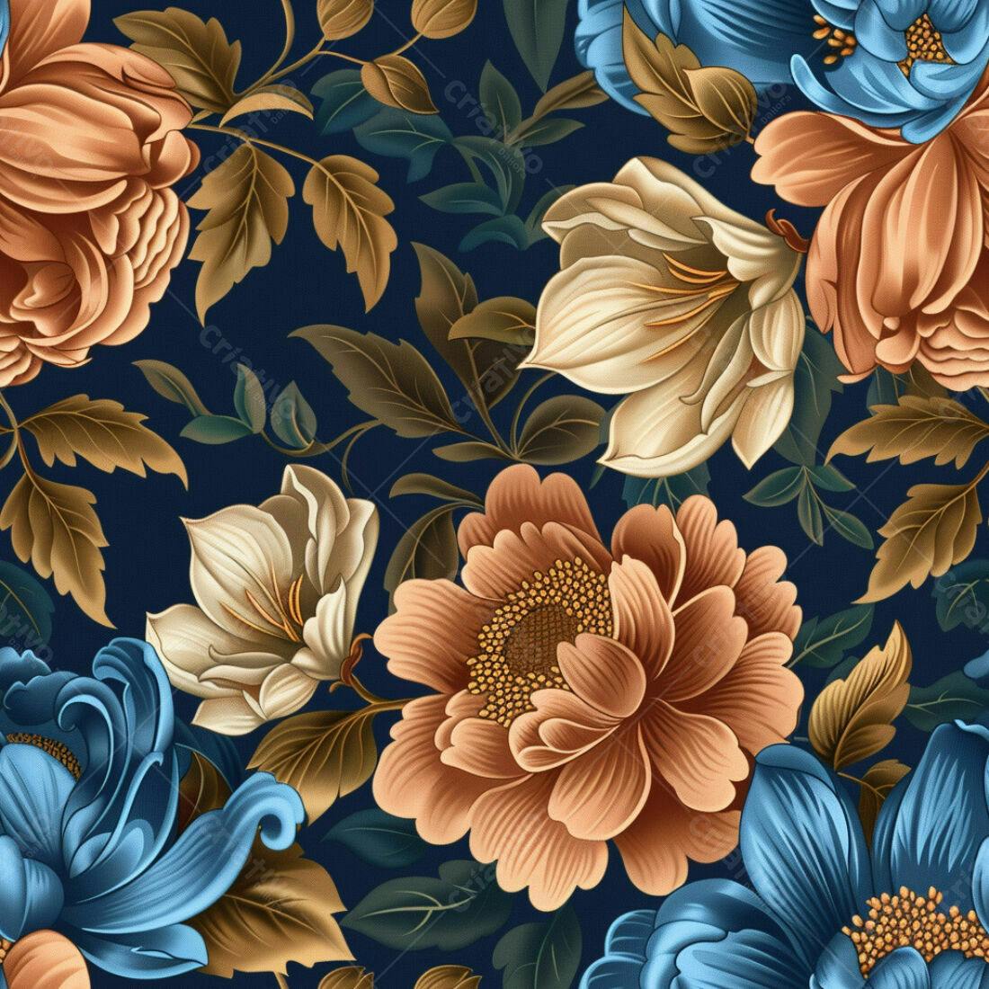Textura floral azul e marrom para papel de parede