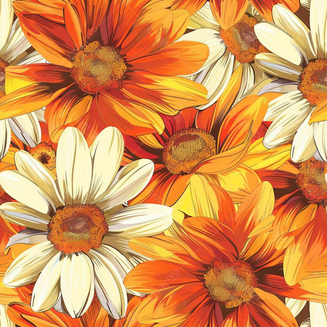 Textura floral margaridas laranja e branco para fundo