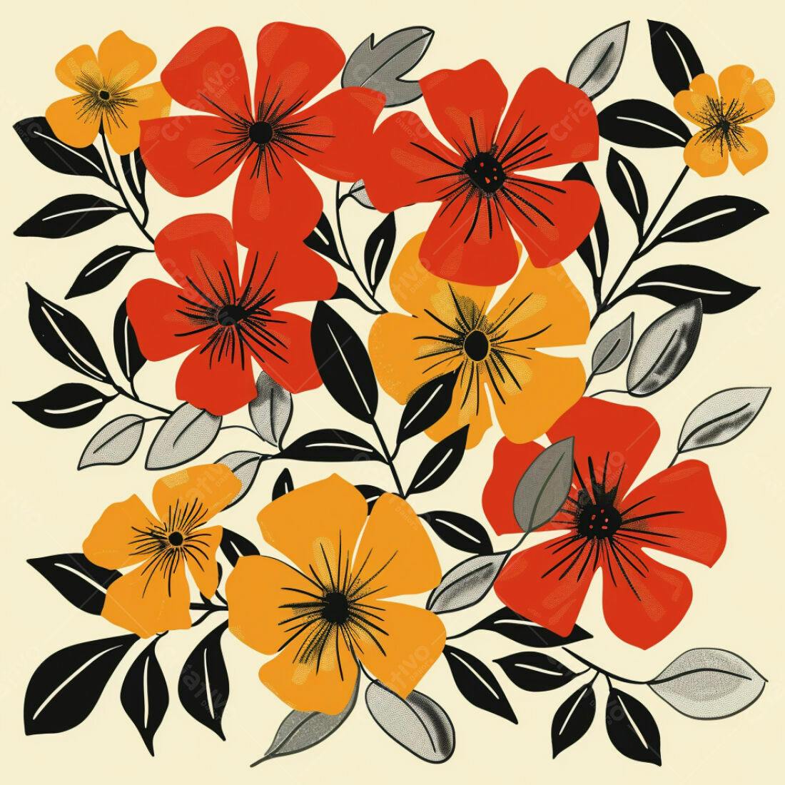Textura Floral Laranja e Amarelo para Fundo