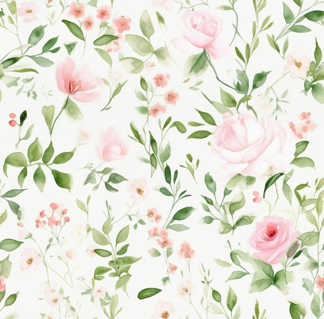 Textura Floral Rosas e Folhagens para Papel de Parede