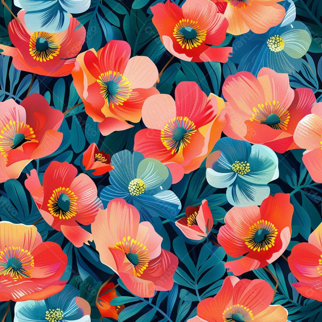 Textura floral vibrante para papel de parede