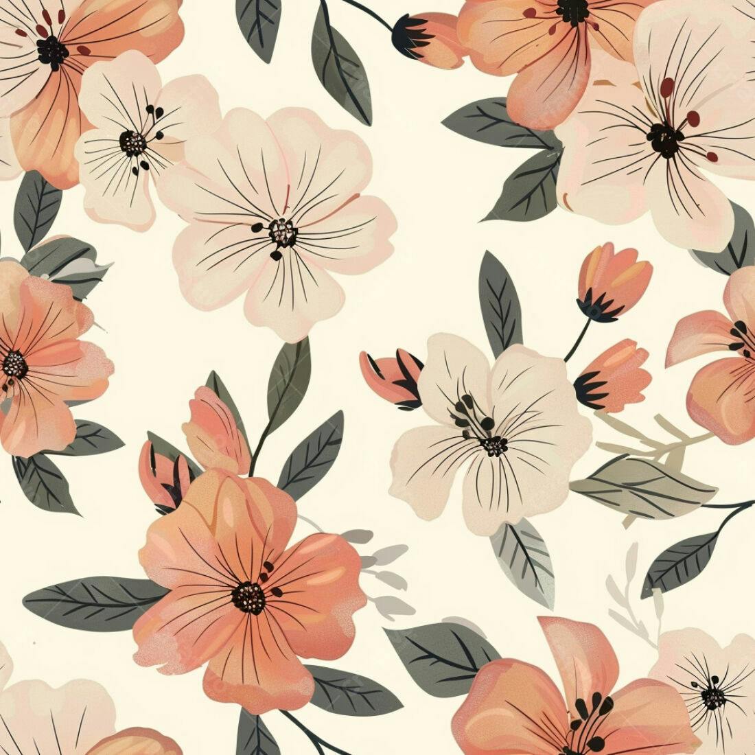Textura floral pêssego e creme para papel de parede