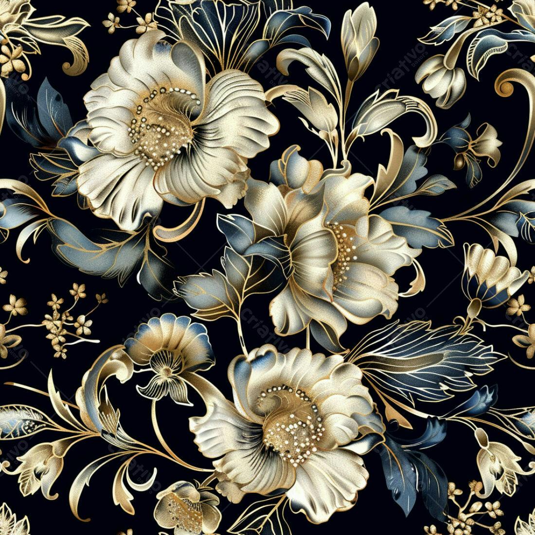 Textura Floral Luxuosa Dourada para Papel de Parede