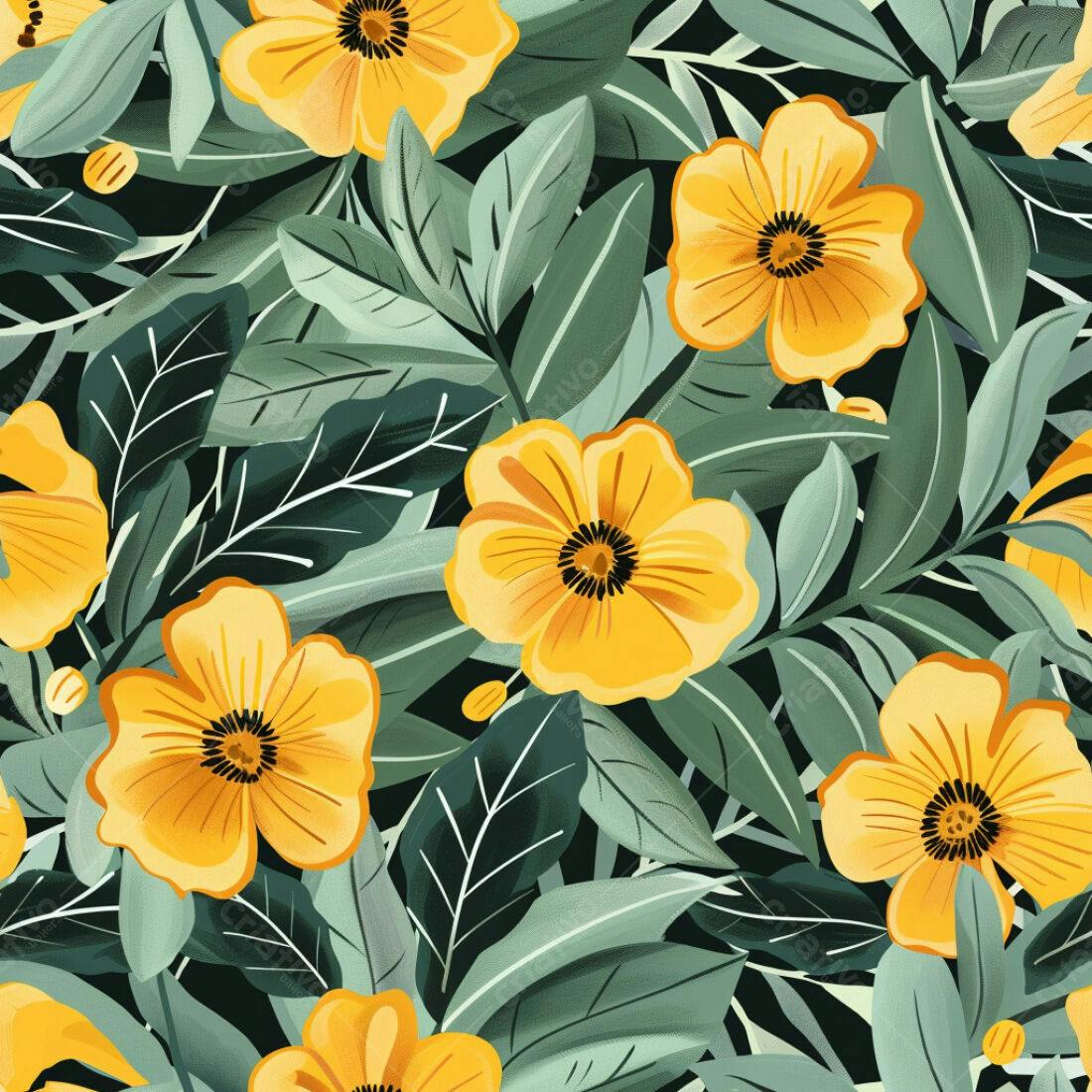 Textura floral amarela e verde para fundo