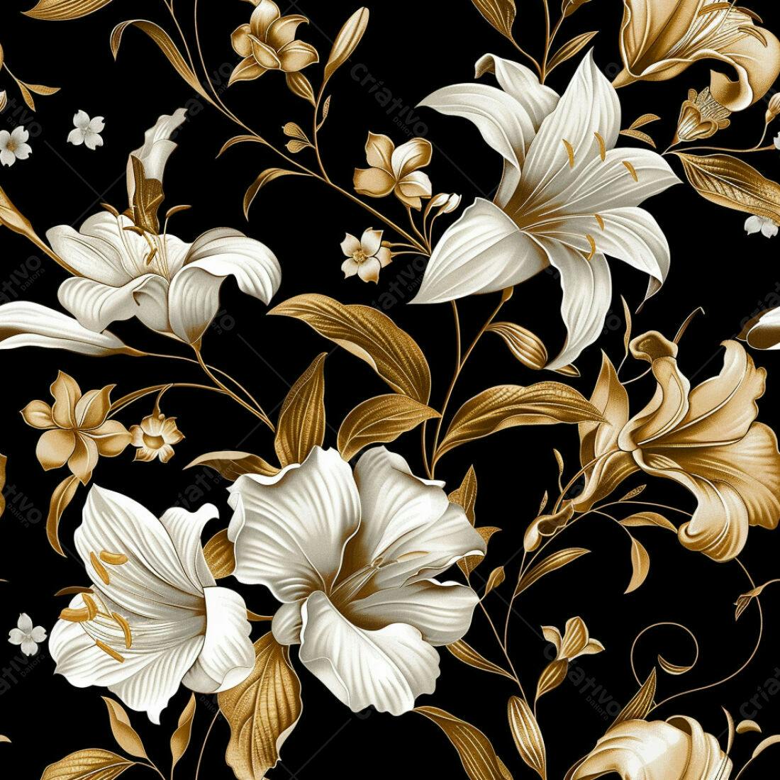 Textura floral luxo branco e dourado para papel de parede