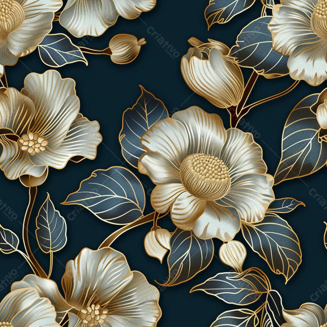 Textura floral dourada e azul para papel de parede