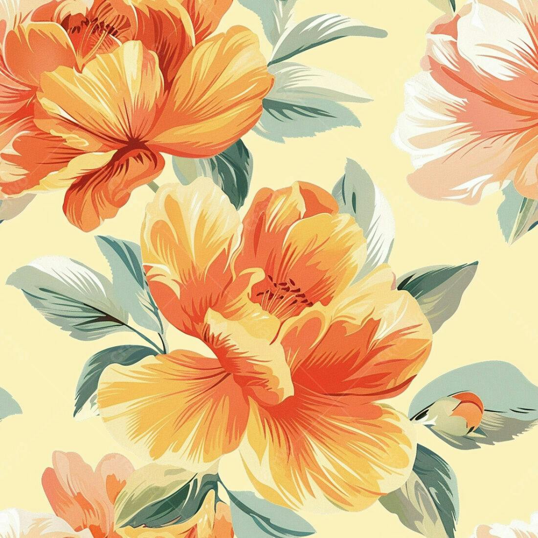 Textura floral tons laranja e amarelo para papel de parede