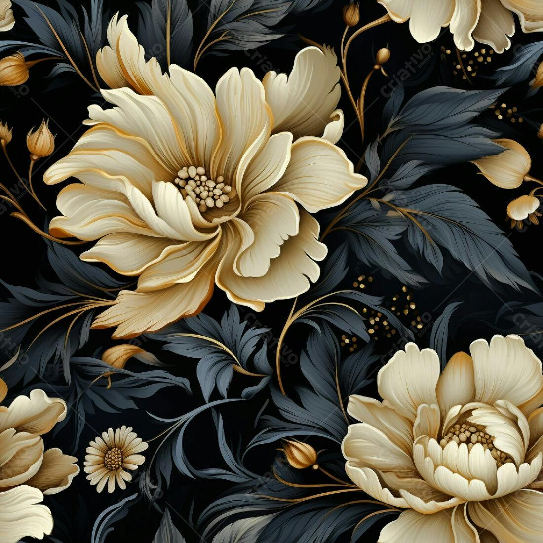 Textura floral dourada e azul marinho para papel de parede