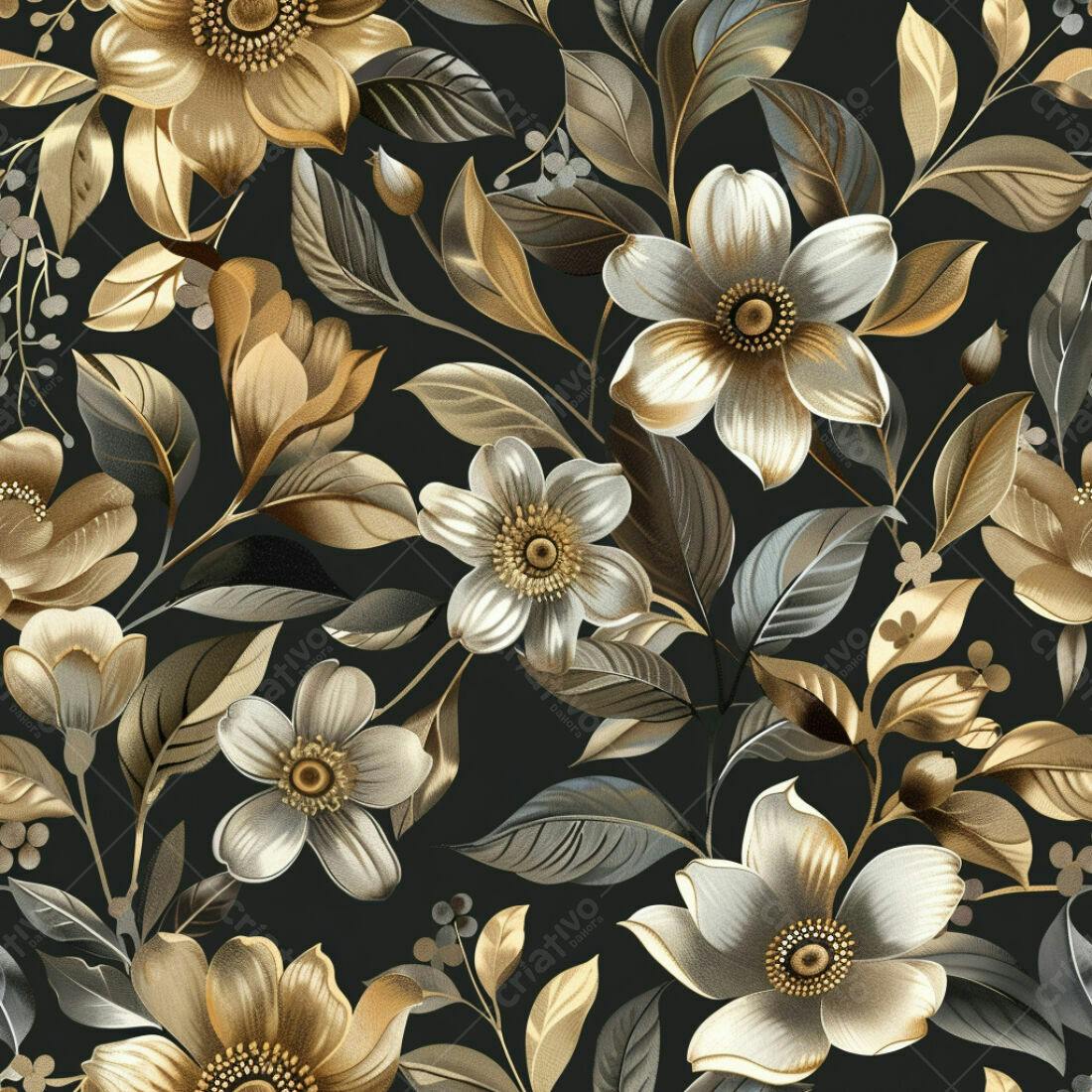 Textura Floral Dourada para Papel de Parede