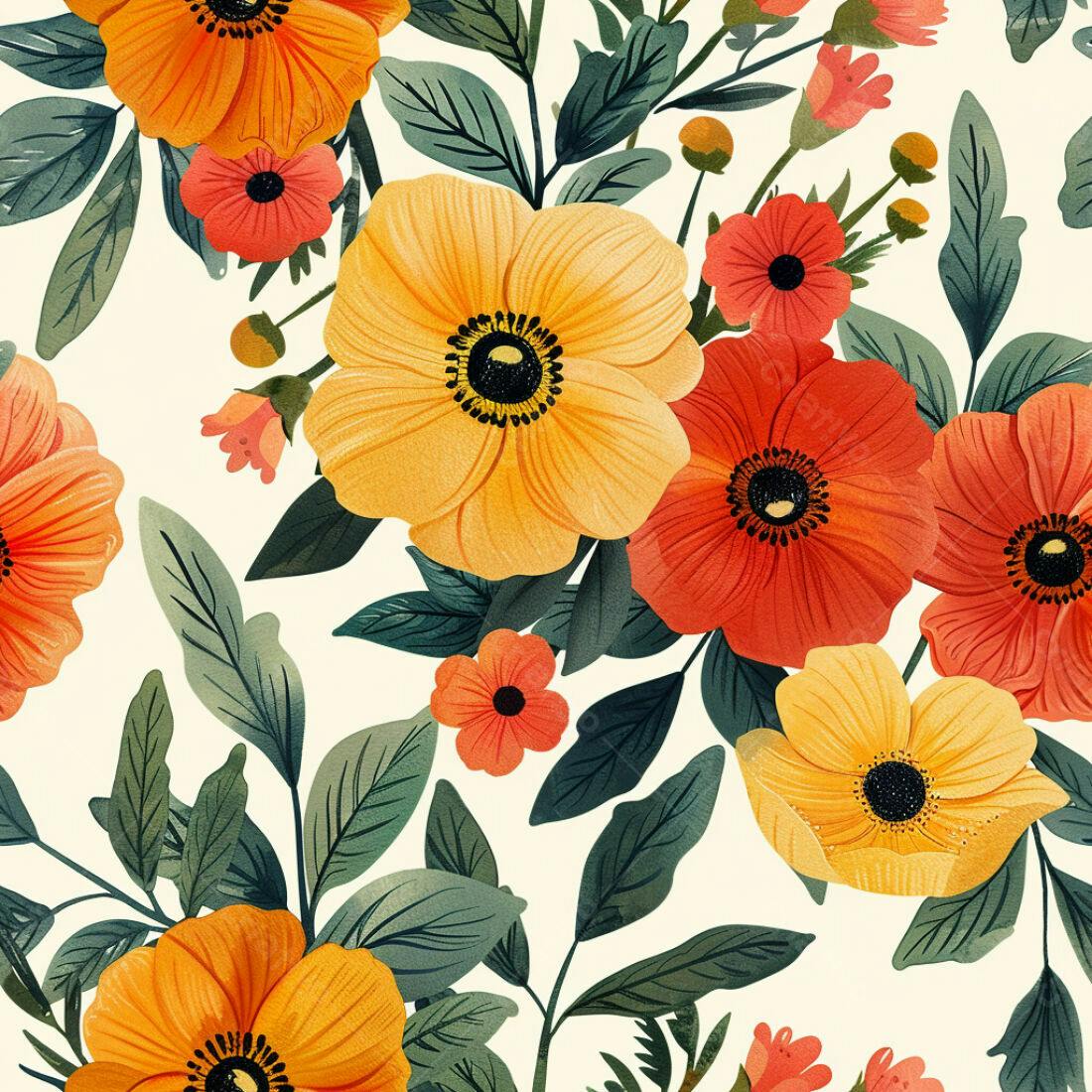 Textura floral laranja e amarelo para papel de parede
