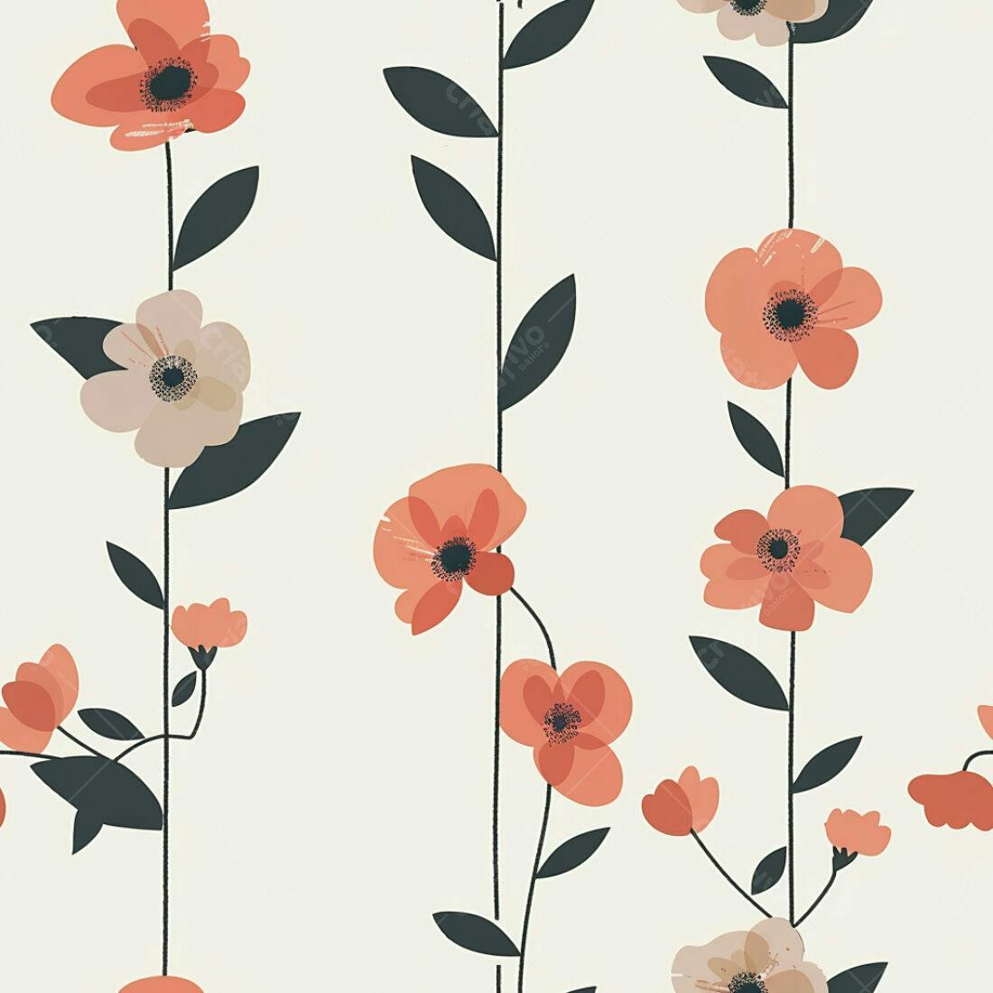 Textura Floral Coral e Bege para Papel de Parede