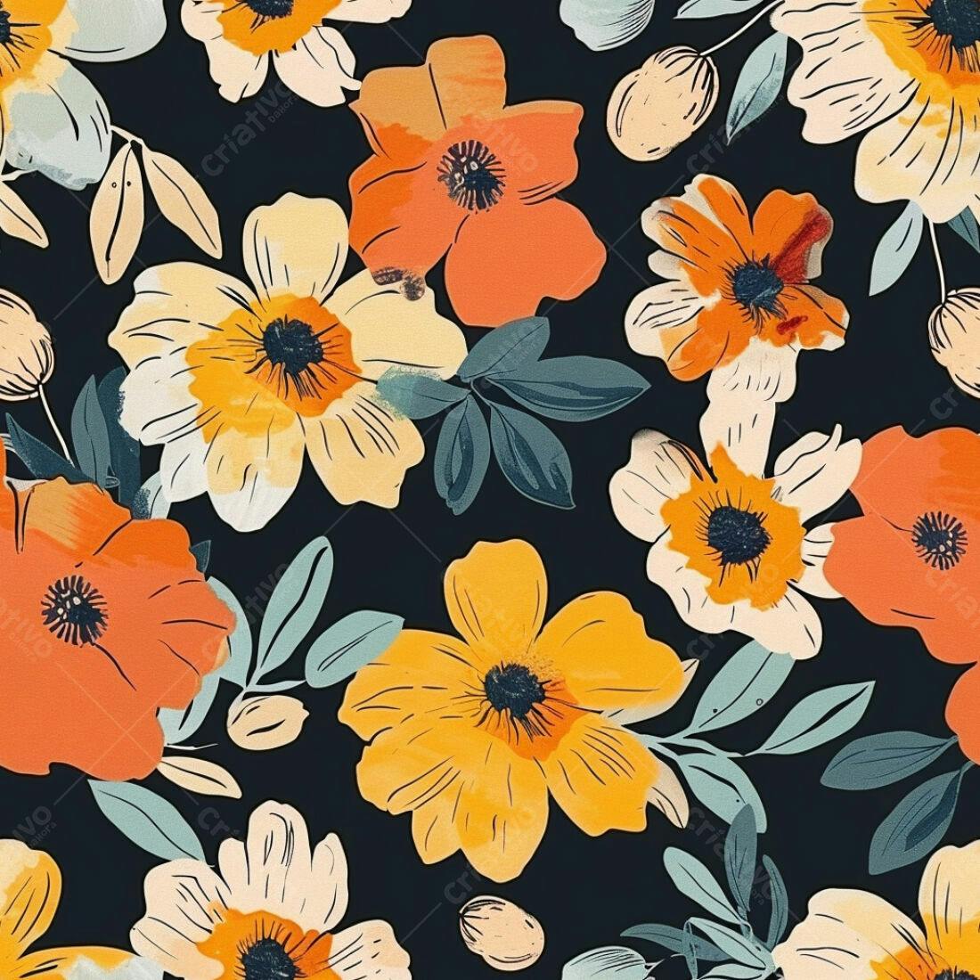 Textura floral amarelo e laranja para papel de parede