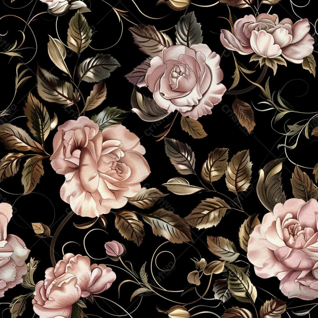Textura floral rosas douradas para papel de parede