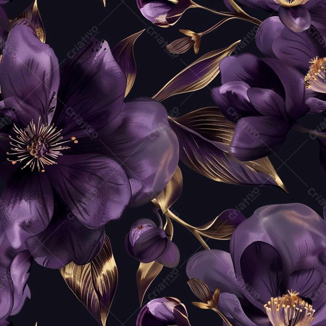 Textura Floral Roxo Dourado para Fundo