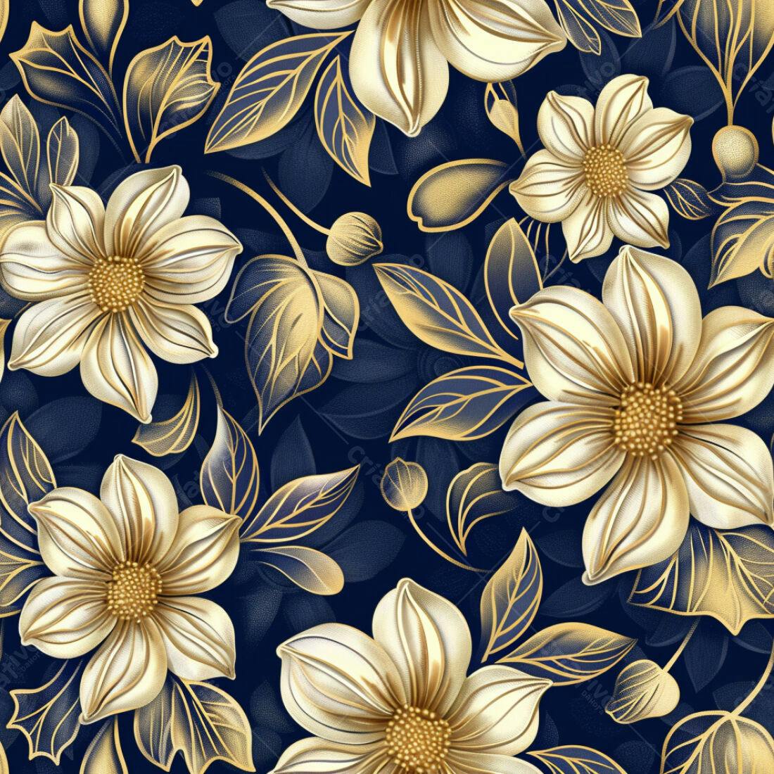 Textura floral dourada e creme para papel de parede