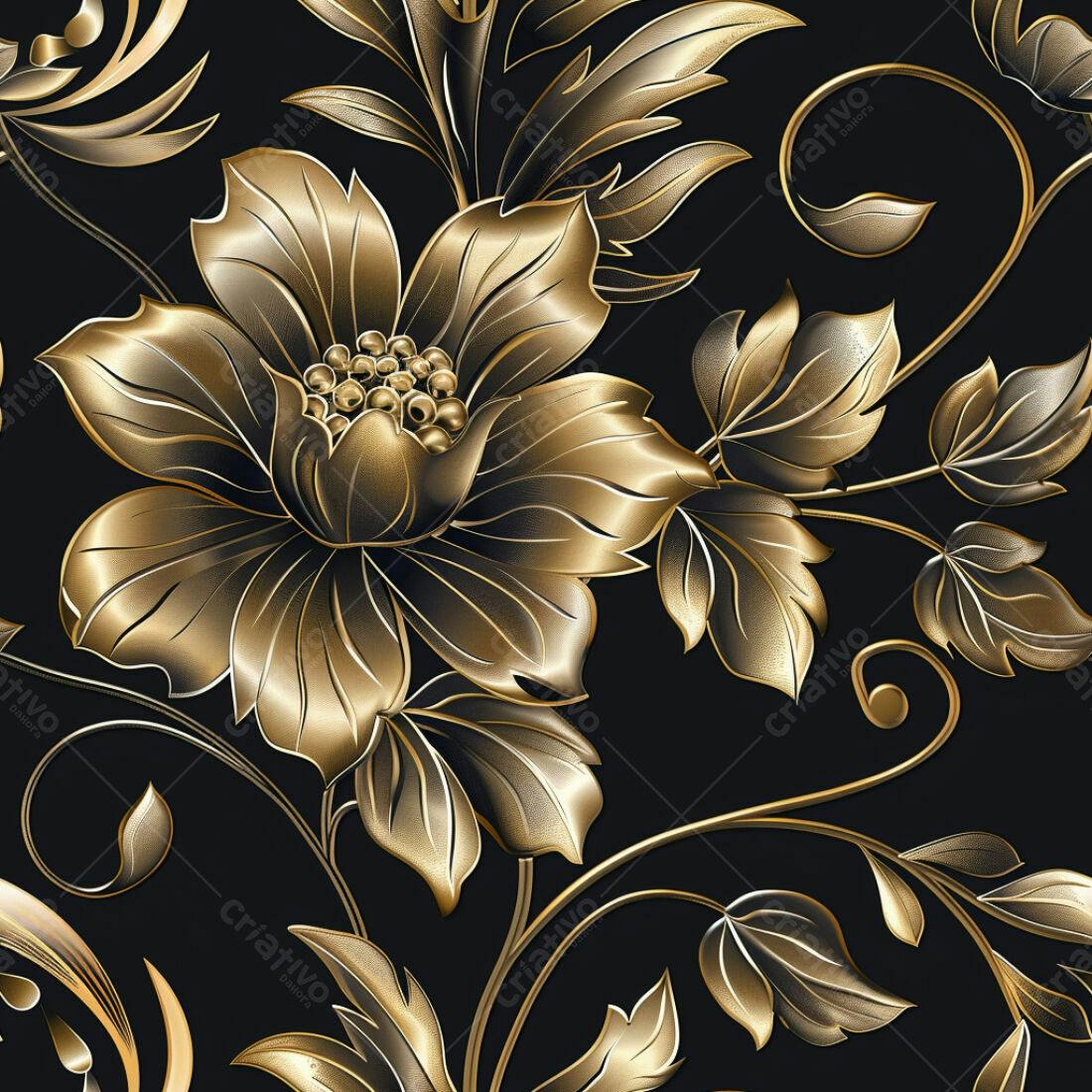 Textura Floral Dourada para Papel de Parede