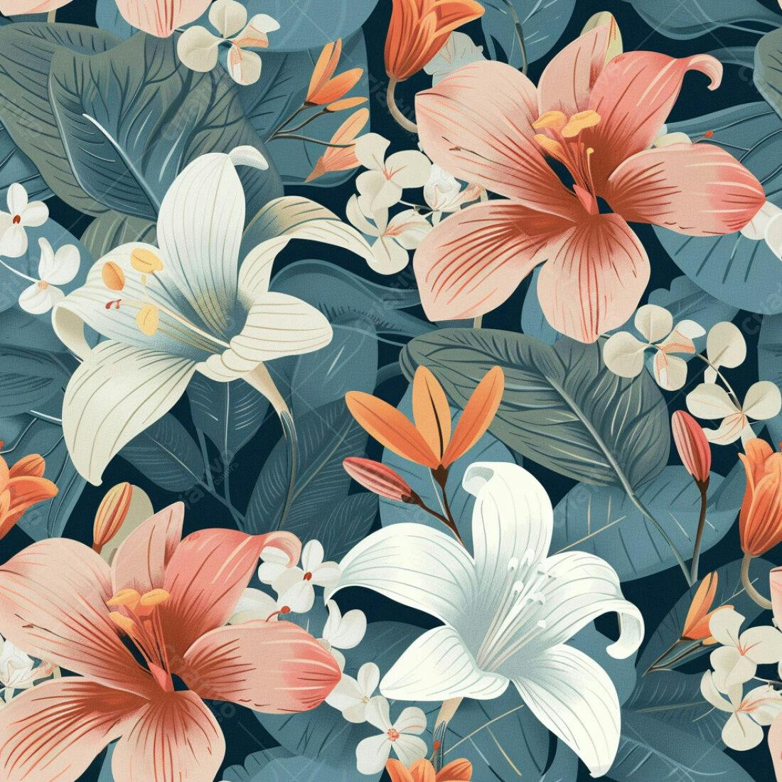 Textura Floral Tropical para Papel de Parede
