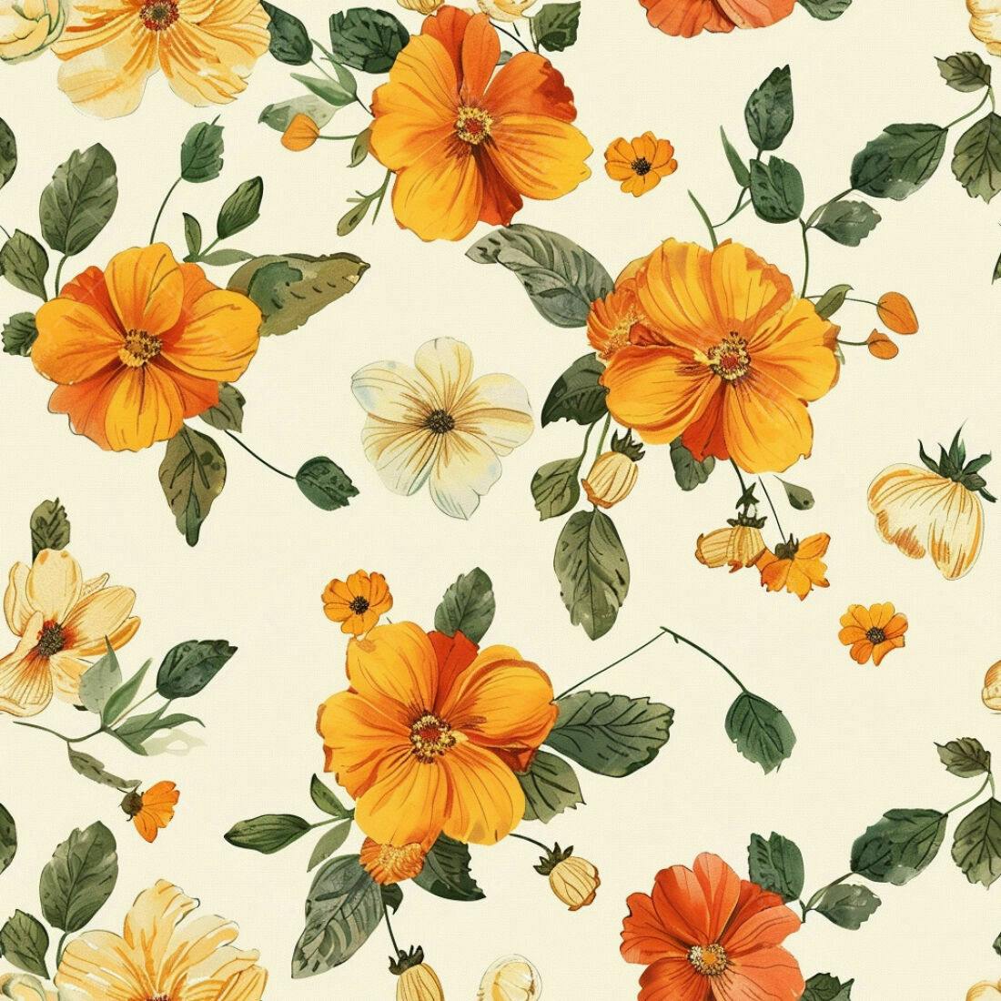 Textura floral laranja e creme para papel de parede