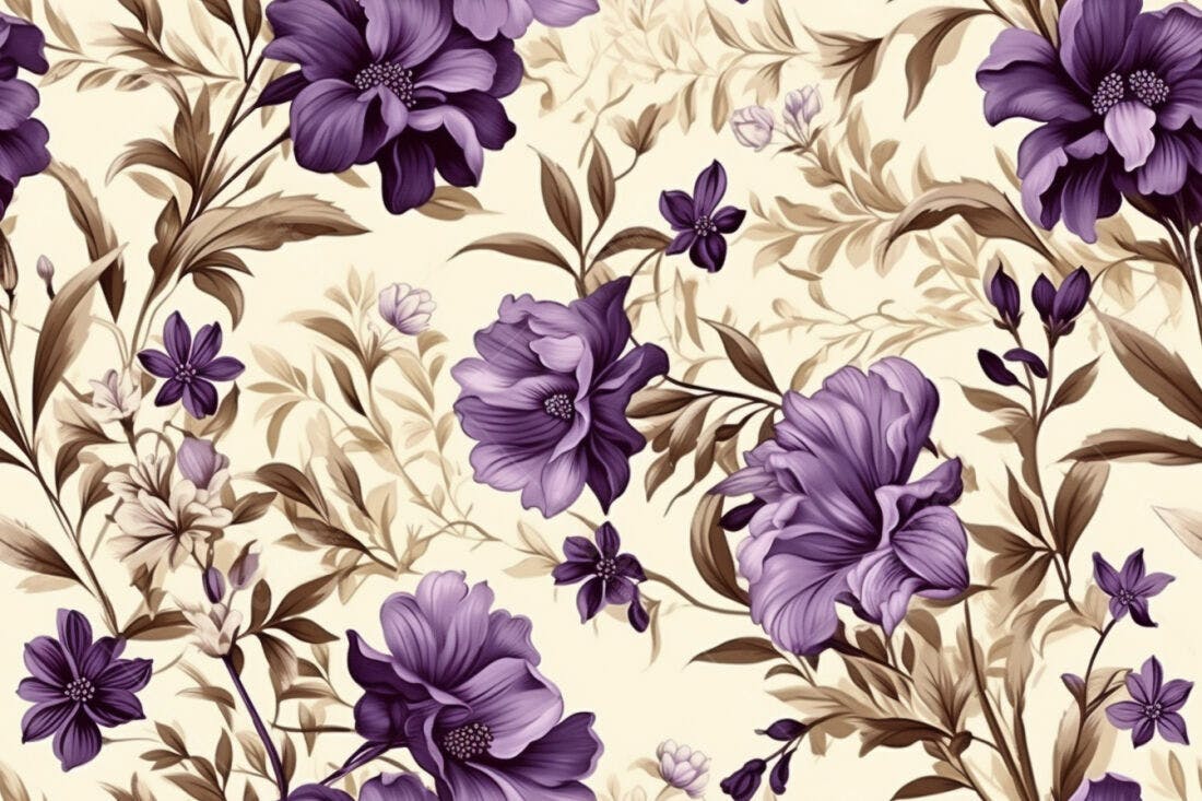 Textura floral roxa e bege para papel de parede