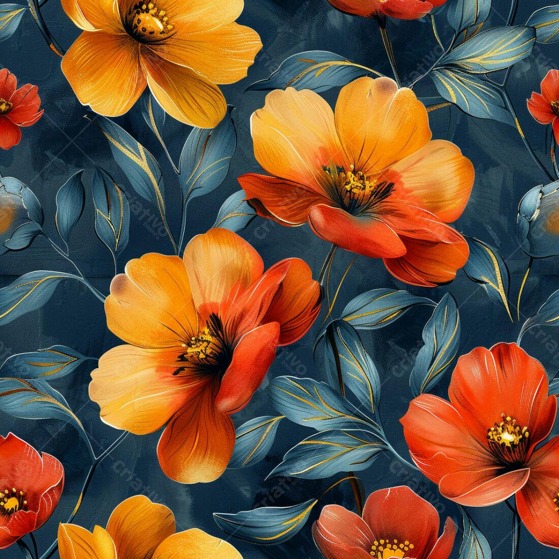 Textura floral laranja e vermelha para papel de parede