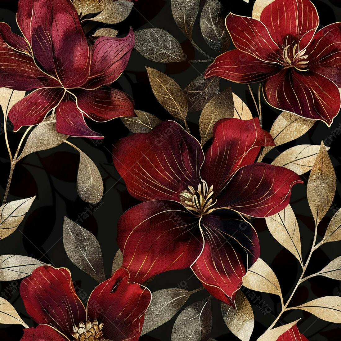 Textura floral vermelho e dourado para papel de parede