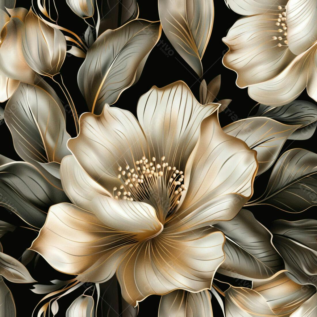 Textura floral dourada e bege para papel de parede