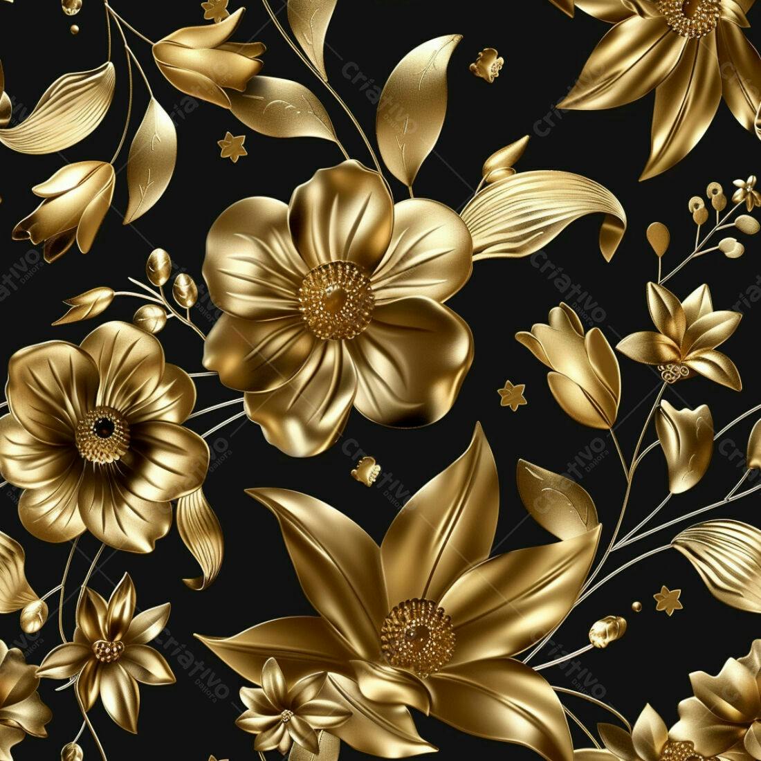Textura Flores Douradas Luxuosas para Fundo