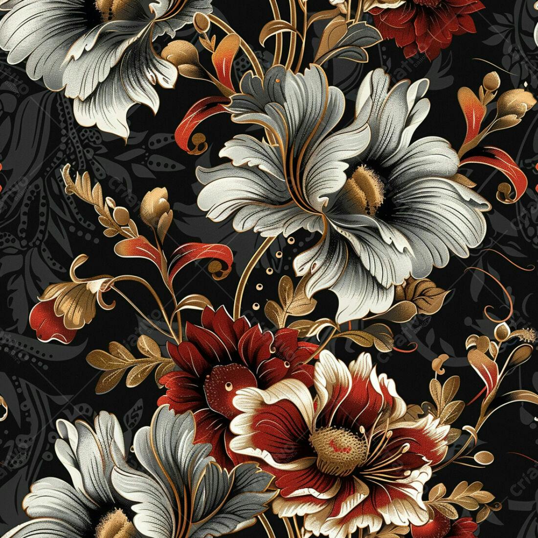 Textura floral arabesco vermelho e cinza para papel de parede