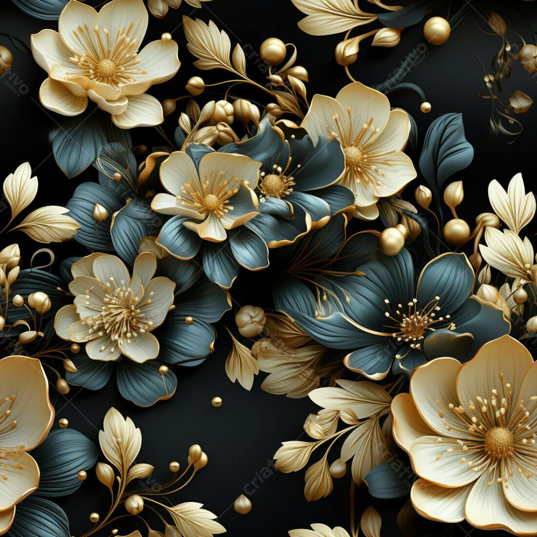 Textura floral luxo ouro e azul para papel de parede