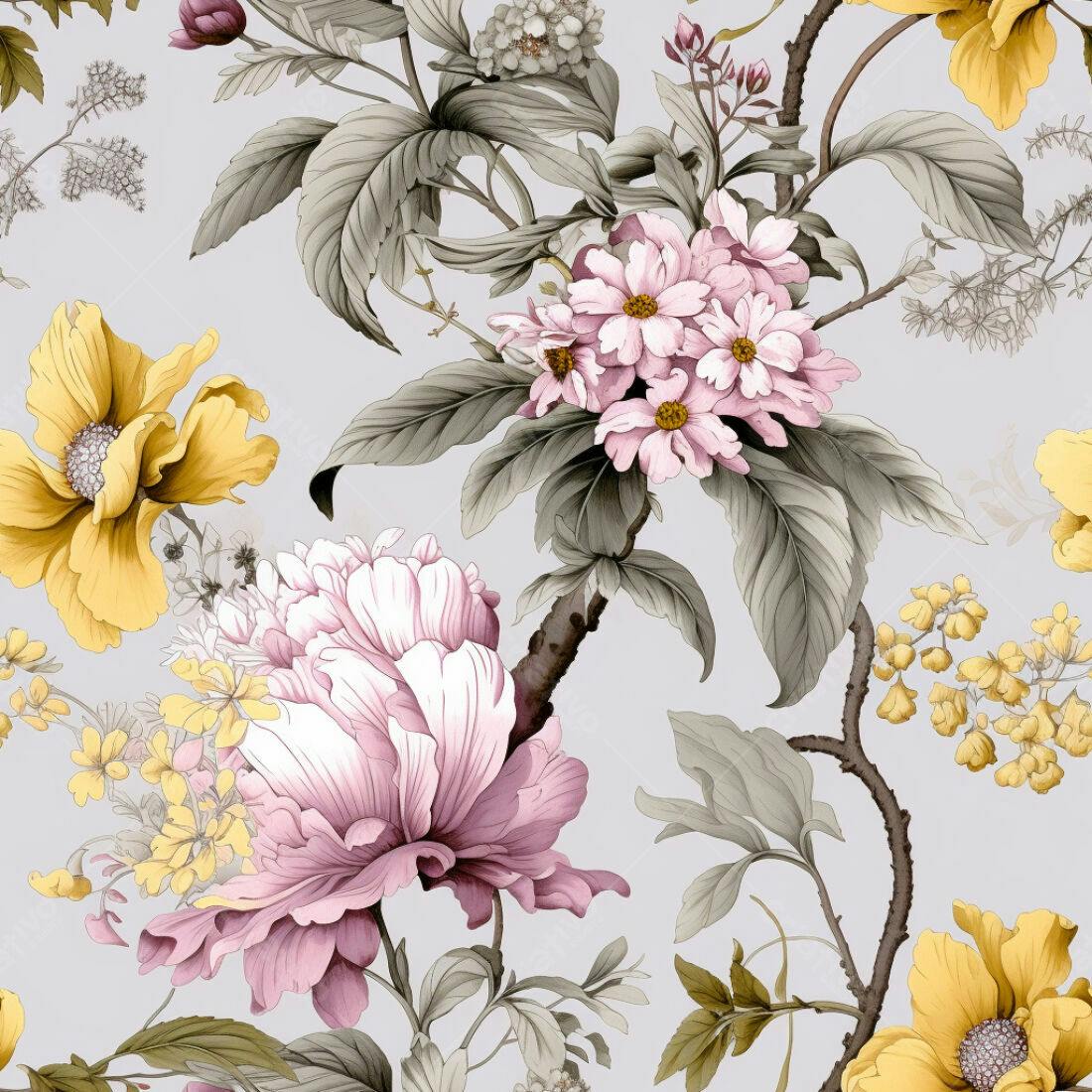 Textura Floral Romântica para Papel de Parede