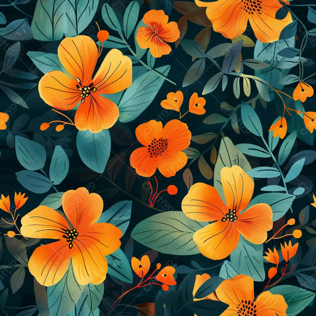 Textura floral laranja e azul para fundo