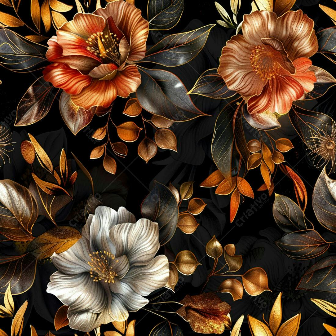 Textura floral dourada e escura para fundo