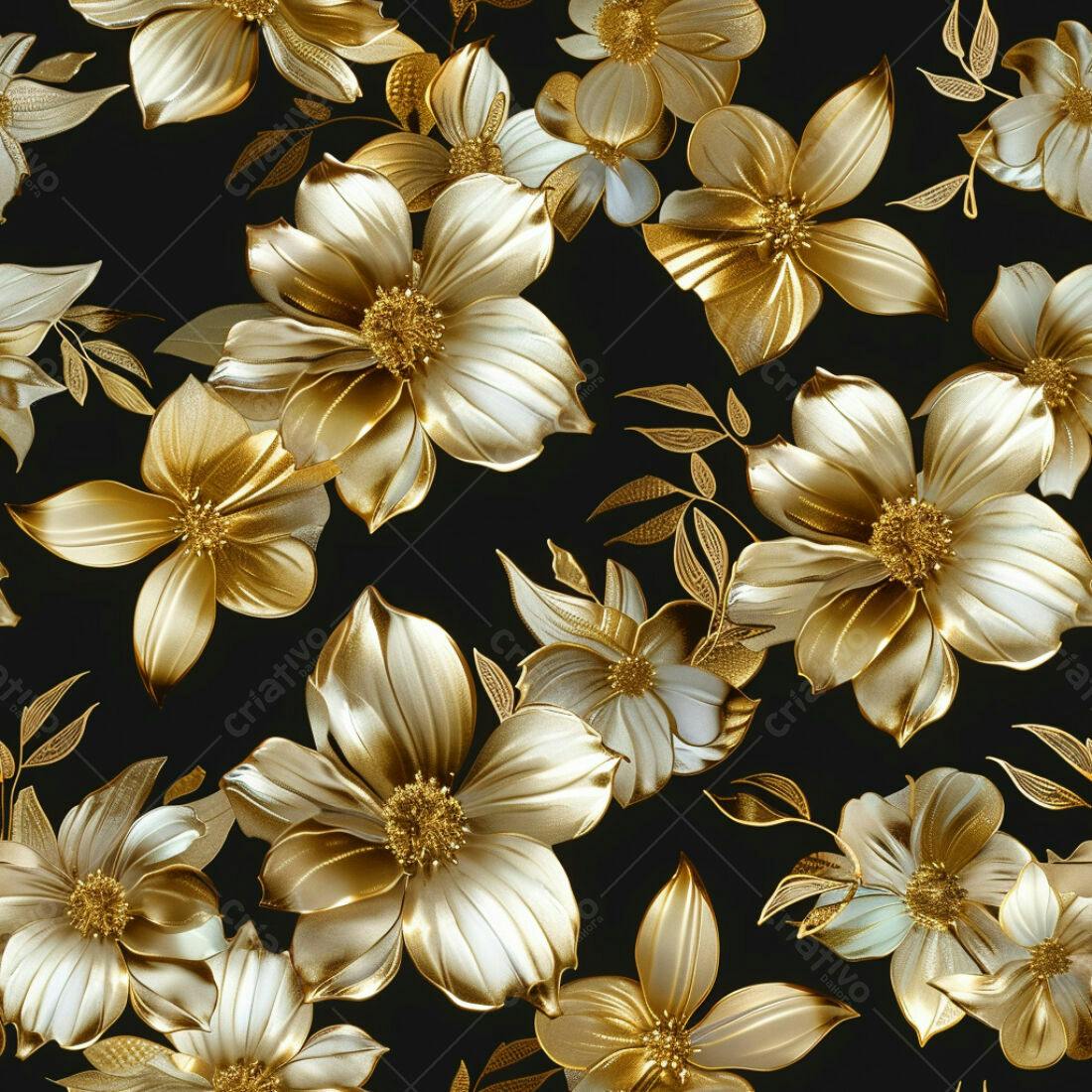 Textura Floral Dourada para Papel de Parede