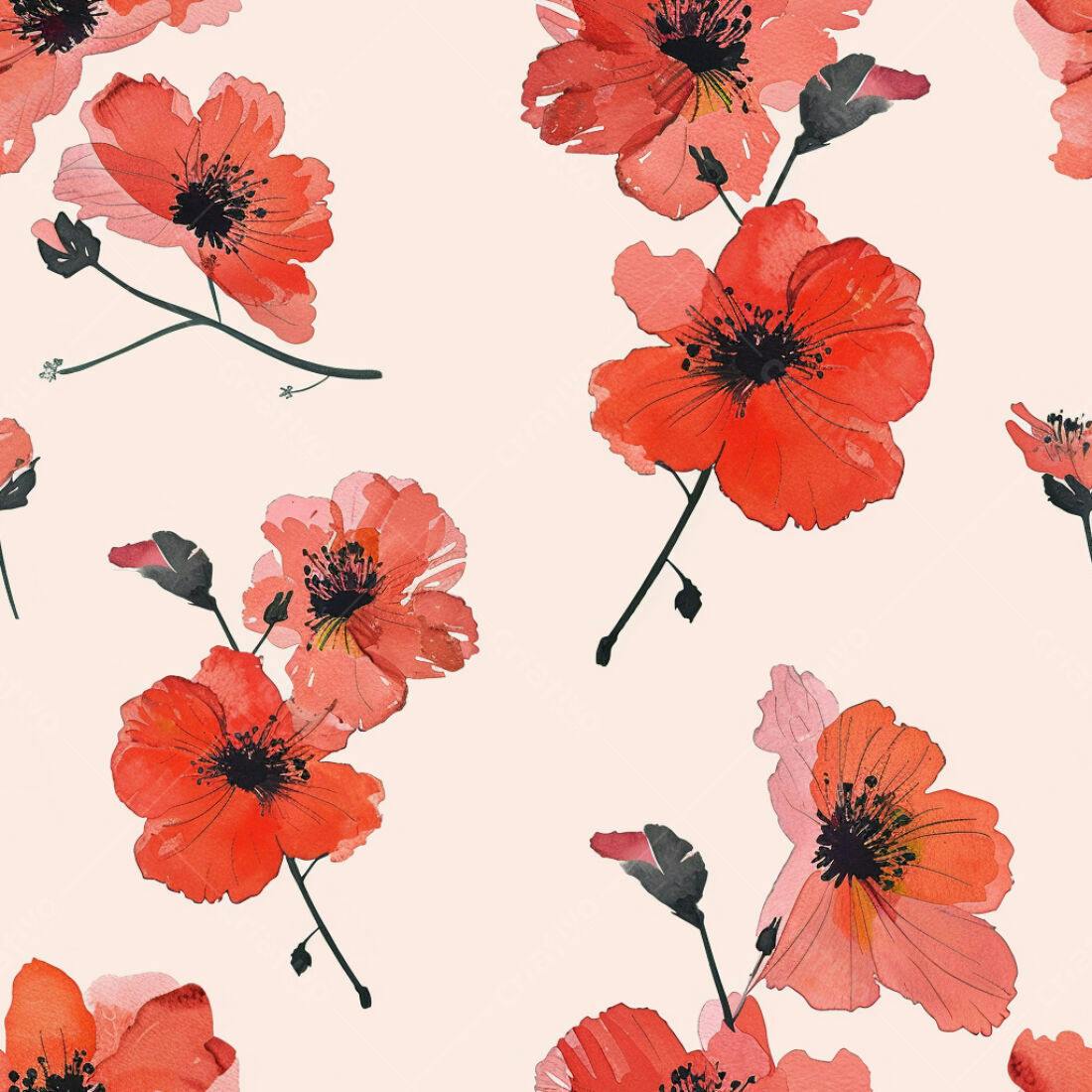 Textura floral aquarela vermelho para papel de parede
