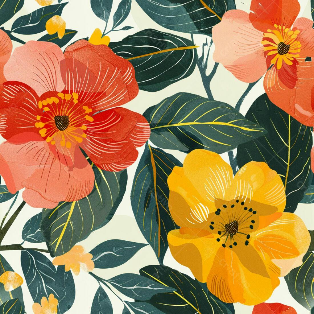 Textura floral laranja e amarela para fundo