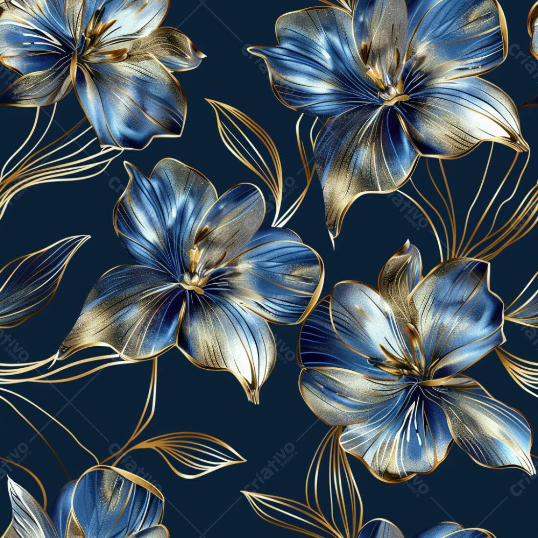 Textura floral azul e dourado para papel de parede