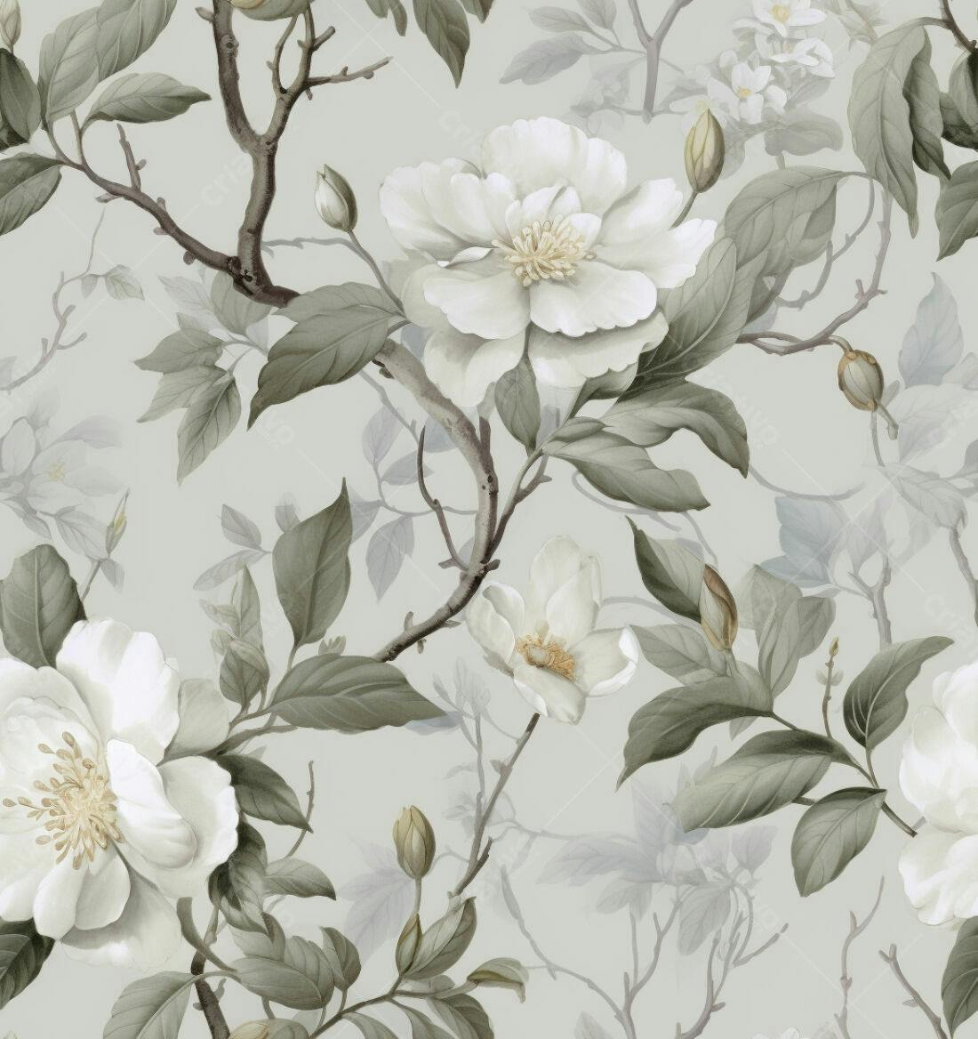 Textura floral branca e verde para papel de parede