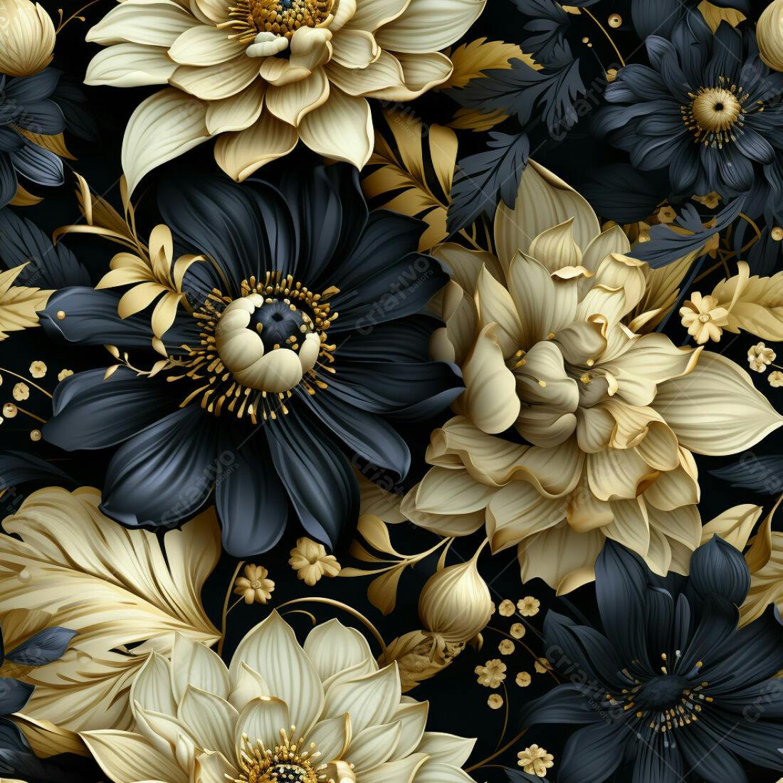 Textura floral luxo ouro e preto para papel de parede