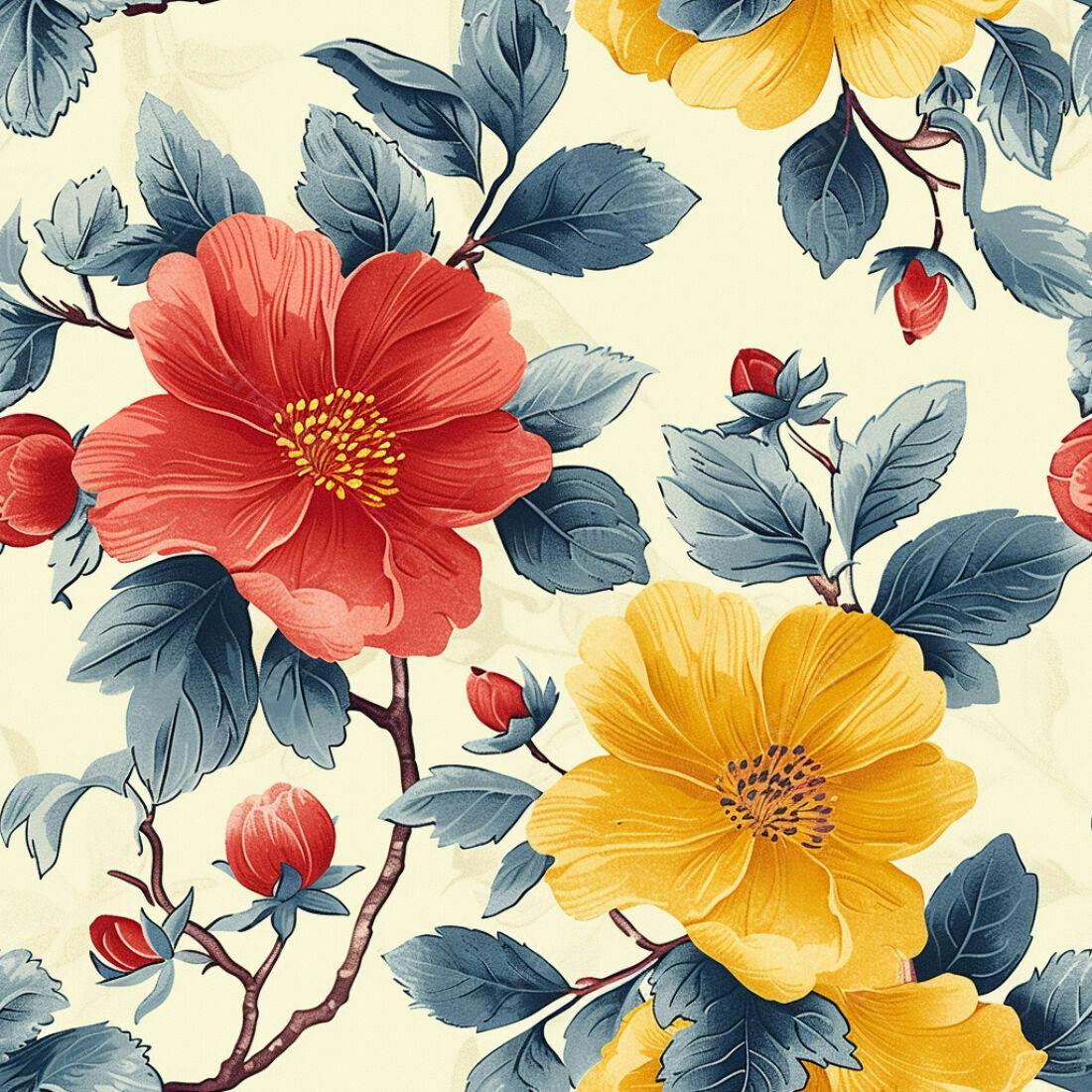 Textura floral vermelho e amarelo para papel de parede