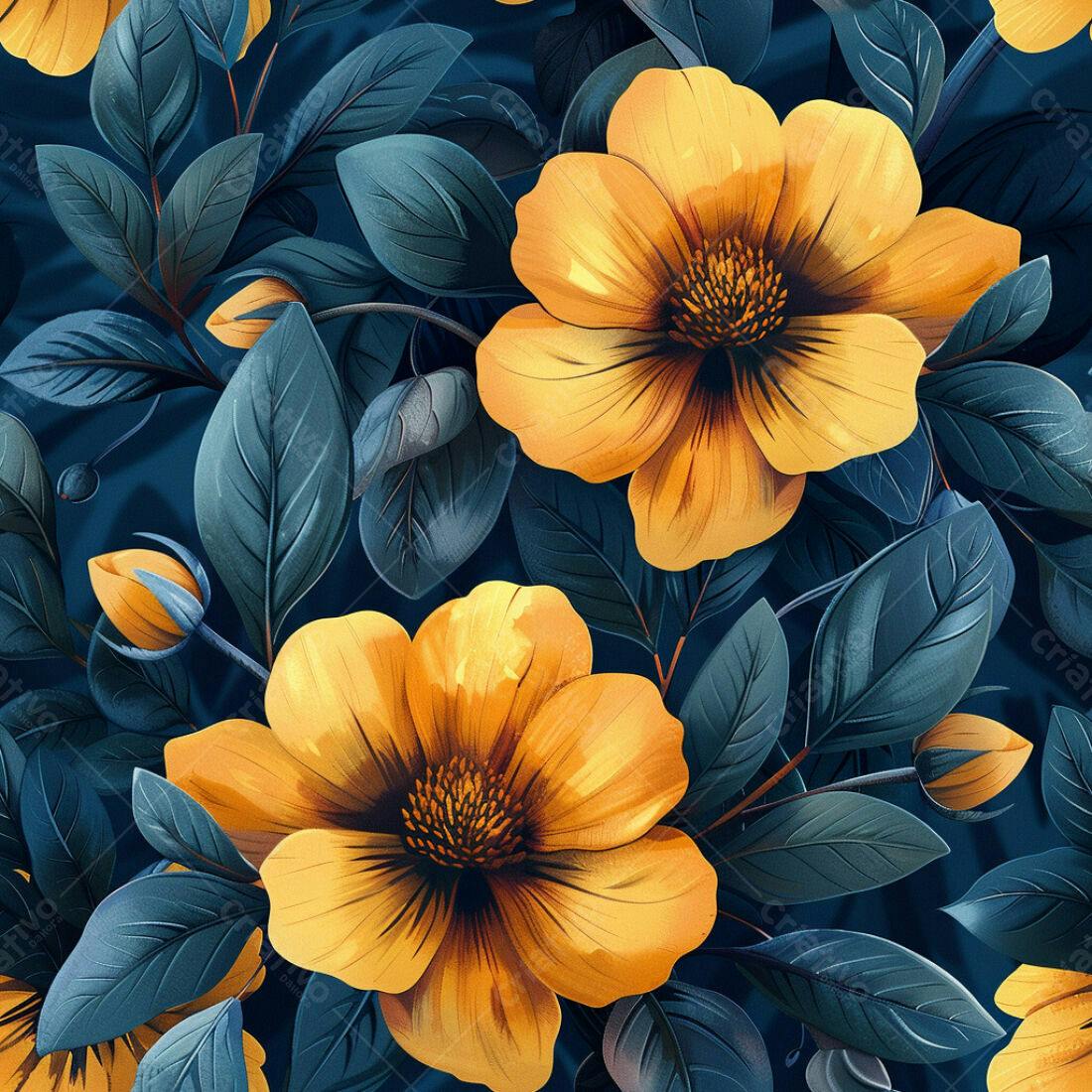 Textura floral amarela e azul para fundo