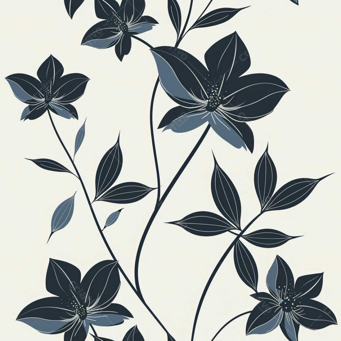 Textura floral azul e bege para papel de parede