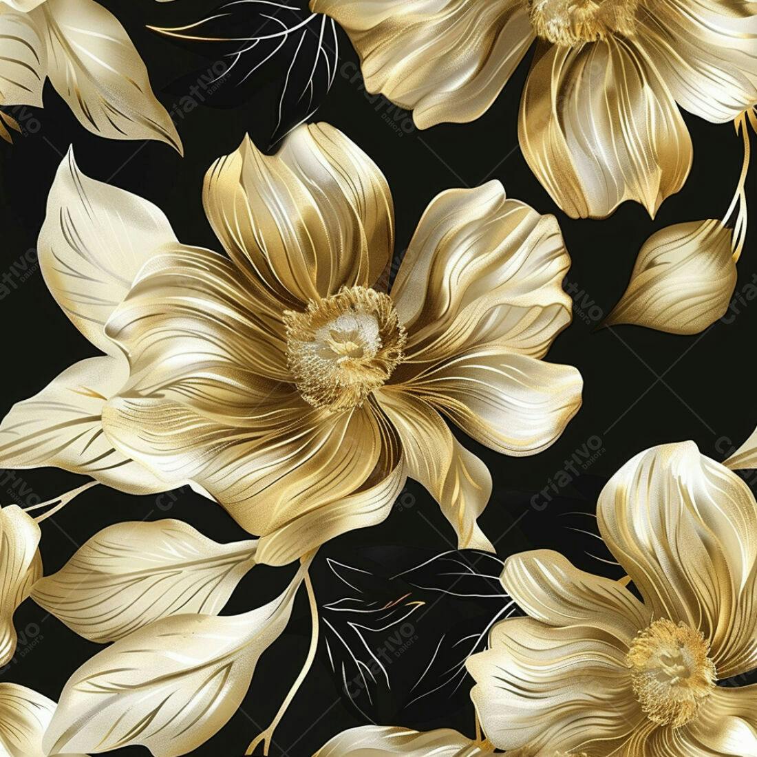 Textura Floral Dourada para Papel de Parede