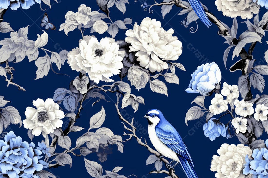 Textura floral azul e branco para papel de parede